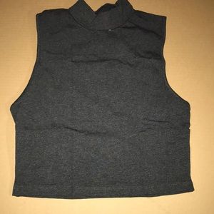 Gray/charcoal sleeveless turtleneck crop top